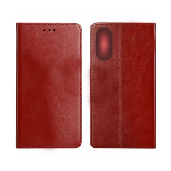 Capa Flip de Couro com Bolso Interno para Oppo A17 4g Vermelho